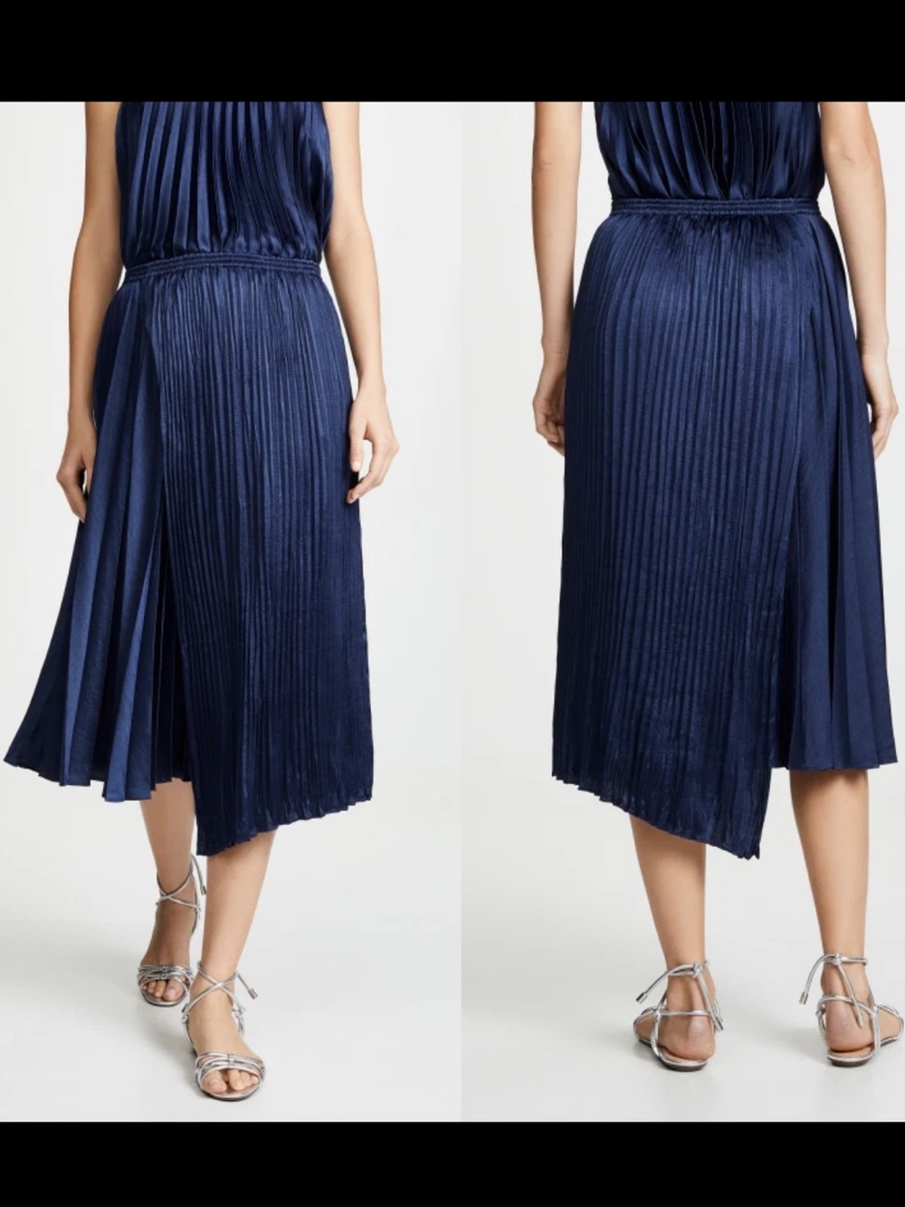 EUC Vince navy pleated midi skirt